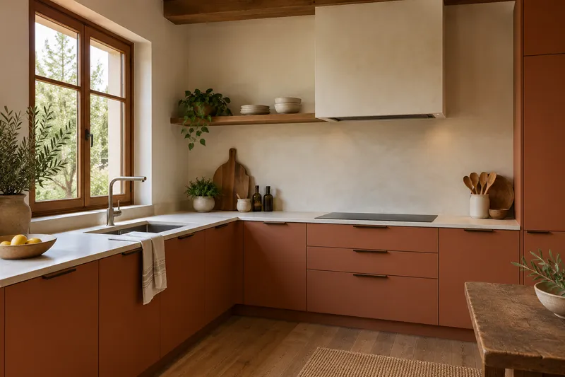 Visualización conceptual IA de cocina: Cocinas Don Antonio. Vista del espacio y su mobiliario.